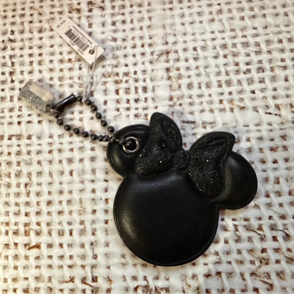 Coach x Disney Black Minnie Mouse Ears bows hang tag bag charm F30903